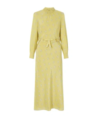 Alessandra Rich Floral Print Dress With Ruffled Bow Embellishment In Yellow