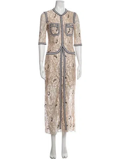 Pre-owned Alessandra Rich Floral Print Long Dress In Neutrals