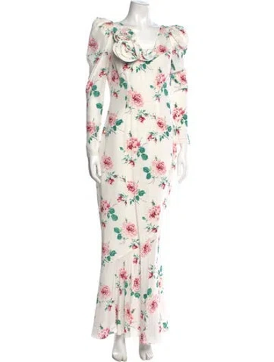 Pre-owned Alessandra Rich Floral Print Long Dress In White