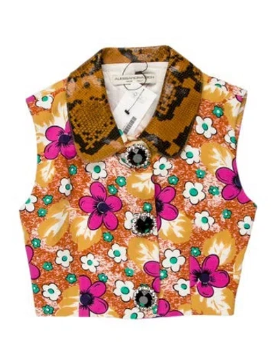 Pre-owned Alessandra Rich Floral Print Long Sleeve Top In Orange