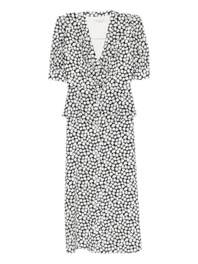 Alessandra Rich Floral-print Midi Dress In Gray