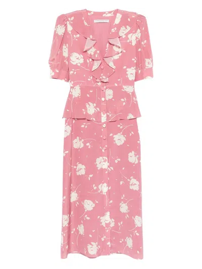 Alessandra Rich Floral-print Midi Dress In Purple