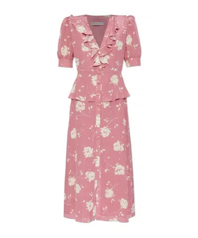 ALESSANDRA RICH FLORAL-PRINT MIDI DRESS