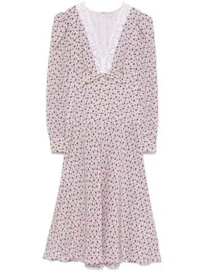 Alessandra Rich Floral Print Midi Dress With Lace Detailing In Multi