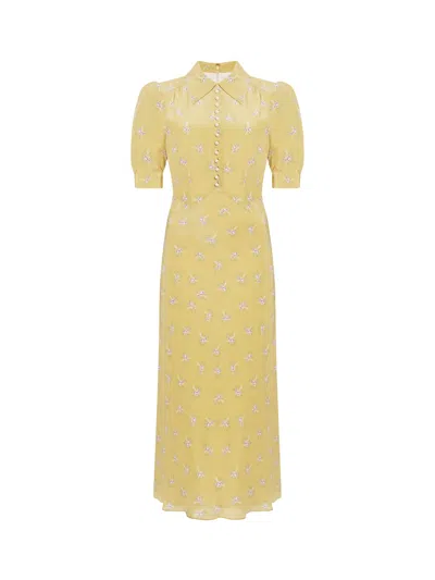 Alessandra Rich Floral Print Midi Dress In Yellow