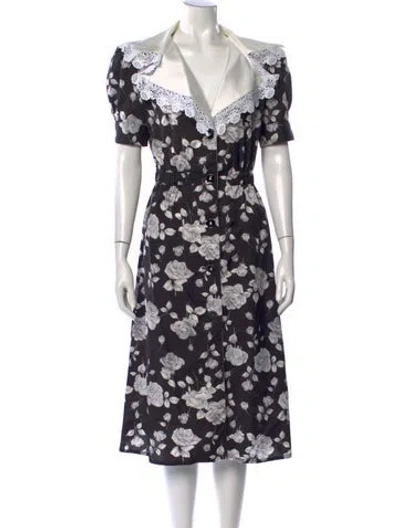 Pre-owned Alessandra Rich Floral Print Midi Length Dress In Black
