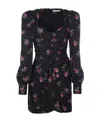 Alessandra Rich Ruched Wrap-effect Floral-print Silk-jacquard Mini Dress In Black