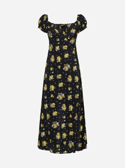 ALESSANDRA RICH FLORAL PRINT SILK MIDI DRESS