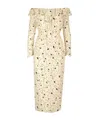 Alessandra Rich Off-the-shoulder Floral-print Silk Crepe De Chine Midi Dress In Nude