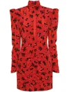 Alessandra Rich Silk Dress With Drapery On The Front In Red