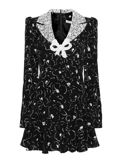 Alessandra Rich Floral Print Silk Short Dress In Black