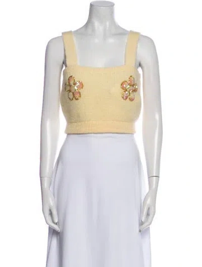 Pre-owned Alessandra Rich Floral Print Square Neckline Crop Top In Neutral