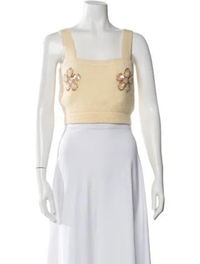 Pre-owned Alessandra Rich Floral Print Square Neckline Crop Top In Neutral