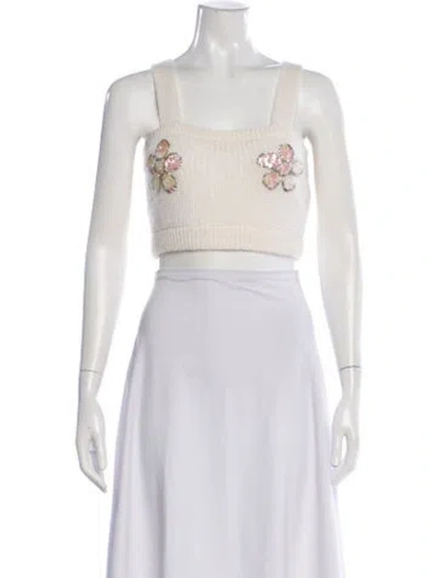 Pre-owned Alessandra Rich Floral Print Square Neckline Crop Top In Neutral