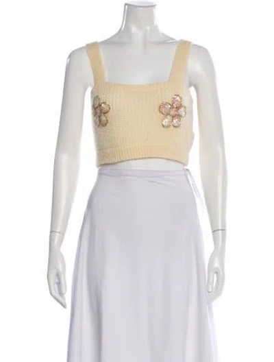 Pre-owned Alessandra Rich Floral Print Square Neckline Crop Top In Neutrals