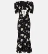 Alessandra Rich Floral Printed Silk Midi Dress In Black