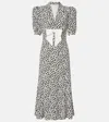 Alessandra Rich Floral Printed Silk Midi Dress In Black