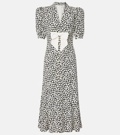 Alessandra Rich Floral Printed Silk Midi Dress In Black