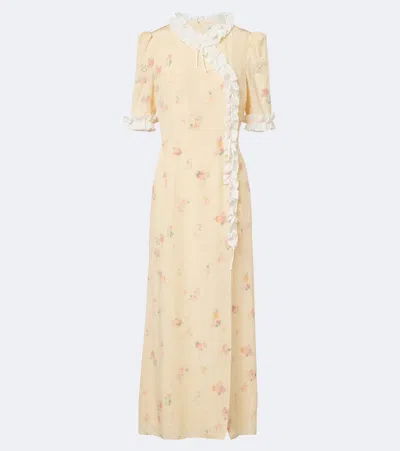 Alessandra Rich Floral Ruffled Silk Midi Dress In Neutral
