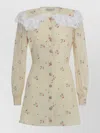 Alessandra Rich Floral Shirt Dress Lace Collar Neckline In Neutral