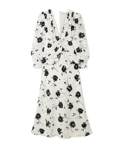 Alessandra Rich Floral Silk Dress In White