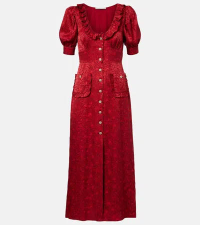 Alessandra Rich Floral Silk Jacquard Midi Dress In Red