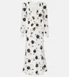 Alessandra Rich Embellished Pleated Floral-print Silk Crepe De Chine Midi Dress In White