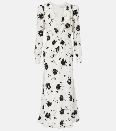 Alessandra Rich Floral Silk Midi Dress In White