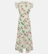 Alessandra Rich Bow-detailed Embellished Organza-trimmed Floral-print Silk Midi Dress In White