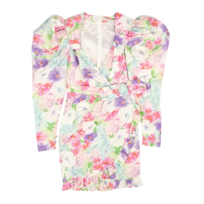 Alessandra Rich Floral Silk Taffeta Mini Dress - Blue In Multi