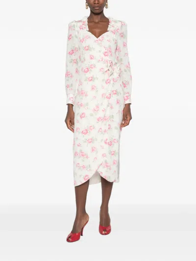 Alessandra Rich Floral-print Wrap Silk Midi Dress In Multi