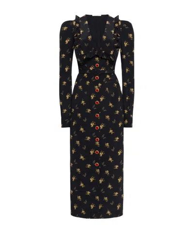 Alessandra Rich Floral-print Silk Midi Dress With V-neckline In Multi