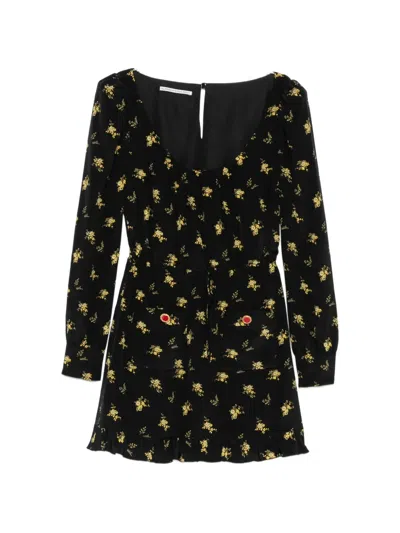 Alessandra Rich Ruffled Floral-print Crepe Mini Dress In Black