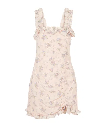 Alessandra Rich Floral-print Silk Mini Dress In Neutral