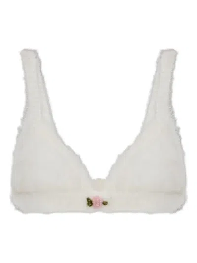 Alessandra Rich Flower-embellishment Top In White