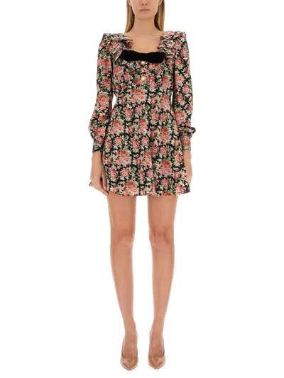 Alessandra Rich Flower Print Mini Dress In Brown