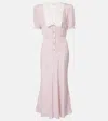 Alessandra Rich Floral Midi Dress Puff Sleeves In Pink