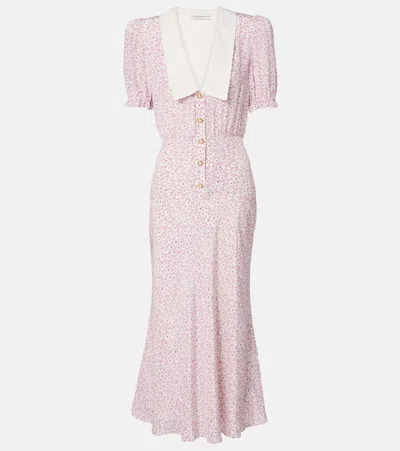 Alessandra Rich Flower Silk Midi Dress In Pink