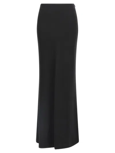 ALESSANDRA RICH ALESSANDRA RICH FLUID BLACK SILK CREPE MAXI SKIRT WITH LINED ELEGANCE