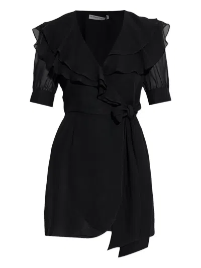 Alessandra Rich Frill-detail Wrap Dress In Black