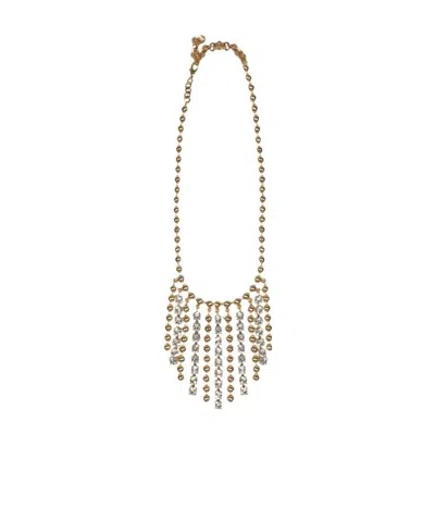 Alessandra Rich Fringed Crystal-bead Embellished Necklace In Yellow