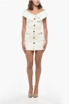 Alessandra Rich Front Buttoned Cady Minidress With Satin Details In White