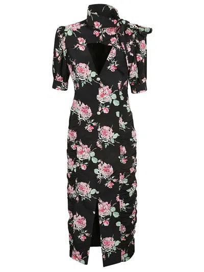 Alessandra Rich Front Slit Floral Printed Midi Dress In Multi