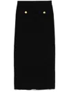 Alessandra Rich Ribbed Texture Midi Skirt With Front Slit In Black
