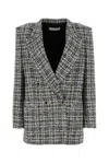 Alessandra Rich Oversized Checked Lurex Tweed Blazer In Gray