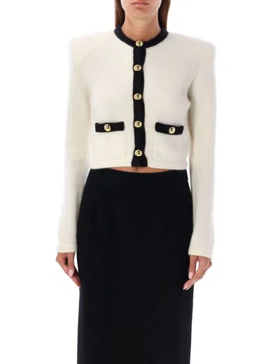 Alessandra Rich Alpaca Blend Knit Cropped Cardigan In White