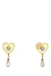 Alessandra Rich Heart-shaped Metal Earrings With Rhinestones And Crystal Embellishments