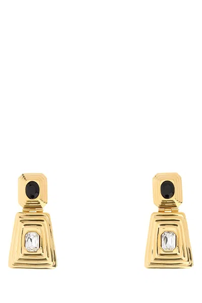 Alessandra Rich Metal Earrings Stone Duo Geometric Design In Gold