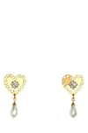 Alessandra Rich Heart-shaped Metal Earrings With Rhinestones And Crystal Embellishments In Golden