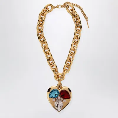 Alessandra Rich Gold-tone Chain Necklace With Heart Pendant In Multi